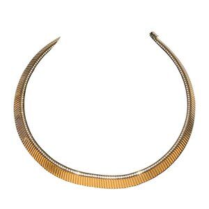 Vintage Gold-Tone Metal Mesh Torque Necklace With Adjustable Chain Lobster Clasp